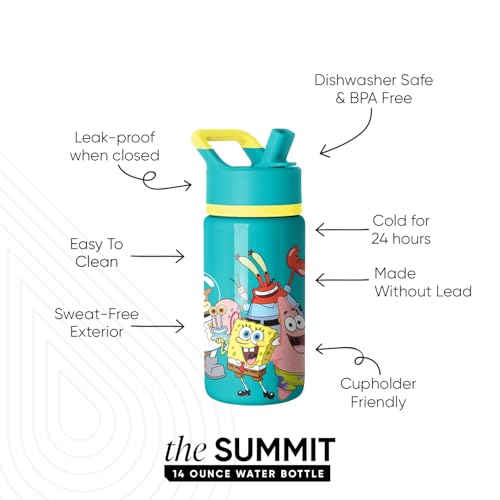 Image of Simple Modern Kids Summit Water Bottle with Straw Lid | SpongeBob 14oz Insulated Stainless Steel Cup for Boys, Girls, School | SpongeBob Pals