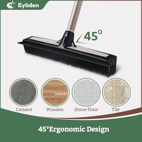 Eyliden Gummibesen mit Stiel, 2-in-1 Bodenbürste mit Bodenabzieher & Teleskopstiel (137cm) - Ideal für Teppiche Tierhaare und Hartböden, Besen für alle Böden - drinnen & draußen