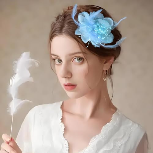 Broches florales elegantes para cabello color azul claro miniatura 2