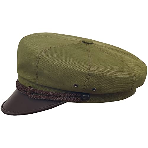 Sterkowski Harley Cap | 100% Softened Cotton Biker Hat | Newsboy for Men, Cab Driver, Peaked, Motorcycle, Greek, Classic, Chaffeur | Summer Handmade 56 cm Olive/Brown