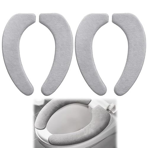 JRYXDS 2 Paar Flauschige Toilettensitzbezüge, Flauschig Grau, Haushalt Toilettensitzbezug Klebefixierung, Elektrostatische Wasserdicht, Ganzjahres Wärmender Toilettensitz, Herbst Und Winter Anti-Kält