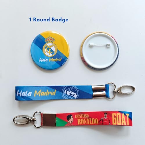 Image of TenorArts Real Madrid Gift Box Merchandise for Fans - 5x7 Inches Laminated Photo Frame, 2 Keychain, 1 Badge, 4 4x6 inches Sized Posters, 15+ Multi sized Players Stickers - 5 items in 1 Box