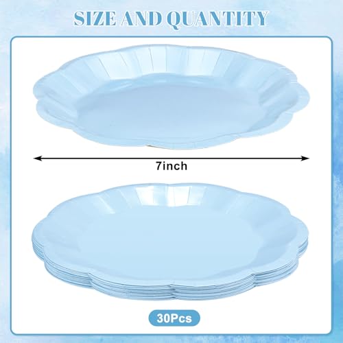 Image of NatNarr 30 pcs Light Blue Plates 7 inch Scalloped Blue Dessert Cake Plates Cute Plate Disposable Party Plate for Weeding, Birthday, Baby Shower (Pack of 2)
