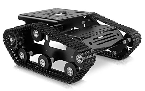smart robot car chassis kit aluminum alloy big tank chassis with 2wd motors for arduinoraspberry pi diy rc shock absorbing tracked robot car toys - learning kit black