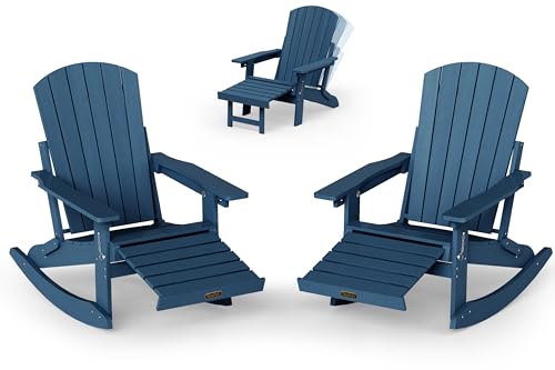 SUUNYN 4-in-1 Adirondack Rocking Chair Set of 2, HDPE, Footrest, Navy Blue
