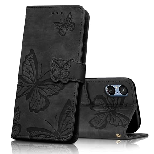 CXTcase Handyhülle für Sony Xperia 5 V Hülle, Schutzhülle Flip Hülle für Sony Xperia 5 V, PU Leder Magnetische Schmetterlings Lederhülle Tasche für Sony Xperia 5 V, Schwarz