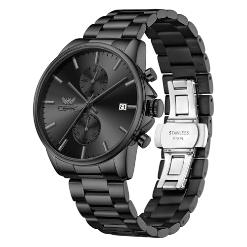 Image of OPK Mens Chronograph Watch Stainless Steel Strap Date Display Luminous Waterproof Business Wrist Watch