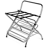 USTECH Double tier With High back-Self assembly luggage rack | Stainless Steel Durable Suitcase Stand | Holds upto 50 LBS