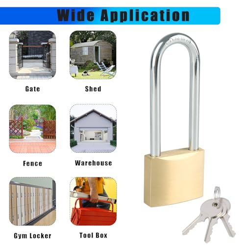 Cadeado de latão sólido com 3 chaves, trava de armário de 7 cm de comprimento, cadeado de 1-9/16