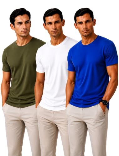 Image of Men's Solid Cotton T-Shirt Pack of 3 | Breathable Round Neck Combo | Half Sleeve | Solid-Regular Fit Casual Wear