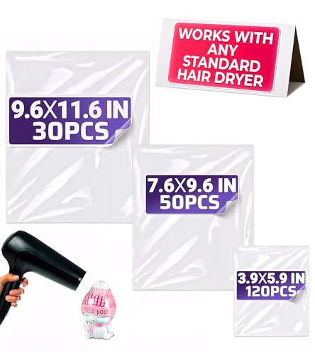 200 Pcs Heat Shrink Wrap Bags – 3 Sizes 3.93x5.90" (120) 7.67x9.64" (50) 9.64 x11.61" (30) – Clear PVC Film for Secure Gift & Soap Packaging for DIY Crafts | Easter Cellophane Bags for Gift Wrapping