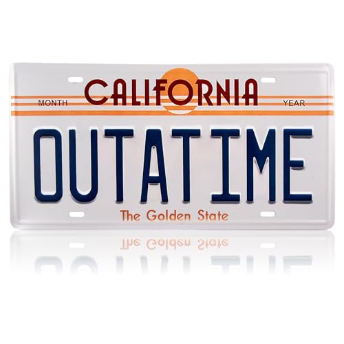 Back to the Future OUTATIME License Plate Metal material with Four Fixing Holes 12inx6in (30cmx15cm) Back to the Future Registration Plates for Cars Bars Cafes Restaurants and Walls