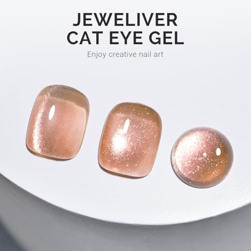 Image of MelodySusie Jeweliver Cat Eye Gel Nail Polish, 0.5 Fl Oz Nude Pink Glitter Holographic Magnetic Nail Polish with Magnet, UV Nail Polish for Nail Art Manicure Salon DIY at Home C38