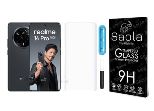 Image of Saola 1-Pack UV Curved Tempered Glass for Realme 14 Pro | 9H Hardness | Edge-to-Edge Full Screen Coverage | UV Light Installation | Scratch Resistant | Case Friendly Screen Protector. (6.77 Inches)