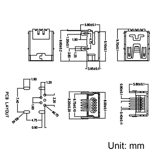 uxcell Mini USB PCB Connector 5P Hembra 10 Piezas miniatura 4