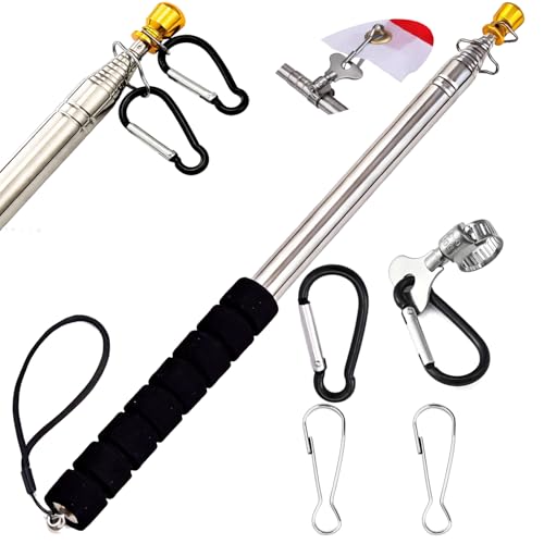 9.8FT Portable Handheld Flag Pole for Carrying Stainless Steel Telescopic Tour Guide Lightweight Extendable Pointer with Anti-Slip Grip with 4 Clips Stainless Steel Flag Pole Ring for 3x5 Flagter