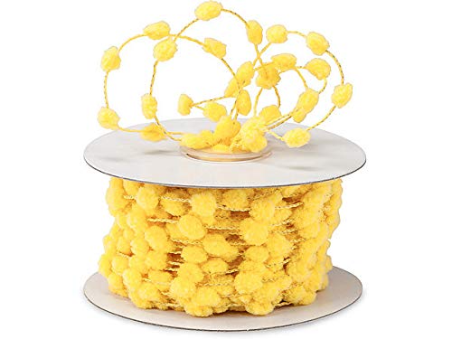 AK Trading 25 Yards Fuzzy Pom Pom Wired Trim Ribbon Lace - Yellow