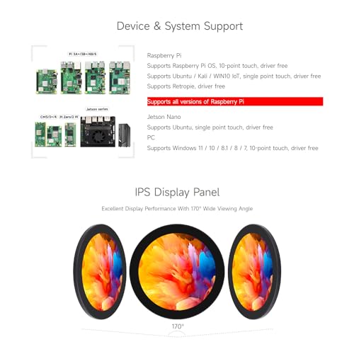 Image of waveshare 4inch HDMI Round Touch Display, 720 x 720 Resolution, IPS, 10-Point Touch, Compatible with Raspberry Pi 5 /4B /3B+ /3A+ /2B /B+ /A+ /Zero /Zero W /WH /Zero 2W, Compatible with Jetson Nano and Mini PC