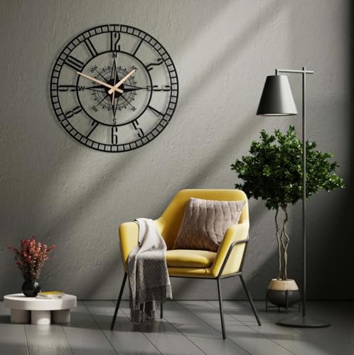 Image of Stylish Metal Wall Clock for Living Room, Bedroom, Office, Kitchen, Home and Hall | Antique Fancy Big Size Modern Wall Watch for Home Decor (DA-117, 50 CM)