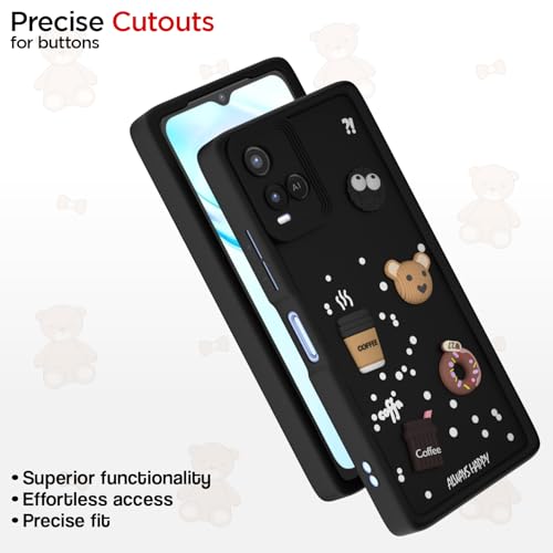 Image of Pikkme Back Cover for Vivo Y21 2021 / Y33s | Cute Fun Cartoon 3D Bear Silicone Full Body Protection Bumper Case (Black)
