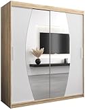 Beaucoup d'Espace: Notre armoire penderie chambre vous offre beaucoup d'espace de rangement pour vos vêtements. Au milieu se trouvent deux niches avec des tringles à vêtements, séparées par une étagère. Sur le côté gauche, il y a 5 étagères. A droite, il y a également 5 étagères. /L'armoire supérieure à portes coulissantes comporte 2 compartiments pour l'utilisation. meuble de rangement