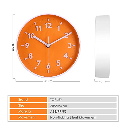 Reloj de pared redondo silencioso naranja 8 pulgadas miniatura 3
