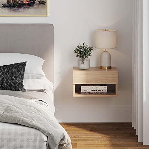 image for Nathan James Jackson Wall Mounted Floating Bedroom Nightstand with Sto