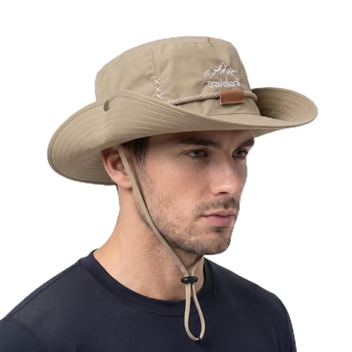 Image of Kraptick Wide Brim Sun Hat for Men - UV Protection Safari Cap for Trekking, Fishing, Hiking & Outdoor Adventures - Breathable Boonie Hat with Adjustable Chin Strap