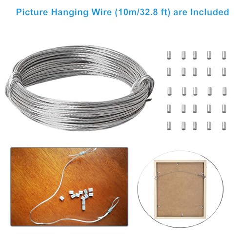 Image of D Ring Picture Hangers Kit, YHYZ D-Ring Picture Hanging Hooks (4 Sizes) with Screws, Hanging Wire Included, for Wooden Frame Mirror Clock Canvas Wall Decor