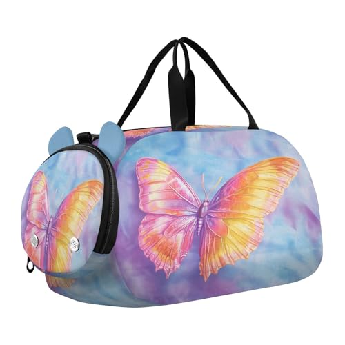 Colorful Butterfly Kids Travel Duffel Bag for Boys Girls Overnight Weekend Tote Bag with Shoes Compartment for Gym Sports Dance