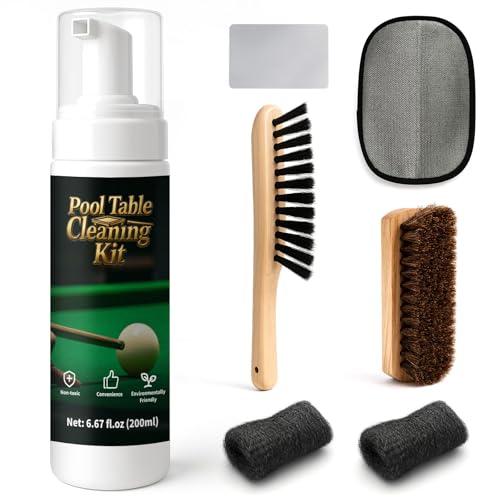 INNOVAYOU 200ml Billiard Tables Cleaner Spray Set, Billiard Felt Cleaner Accessories with 2 Pool Table Brushes, 1 Steel Wire Sponge, 1 Cloth