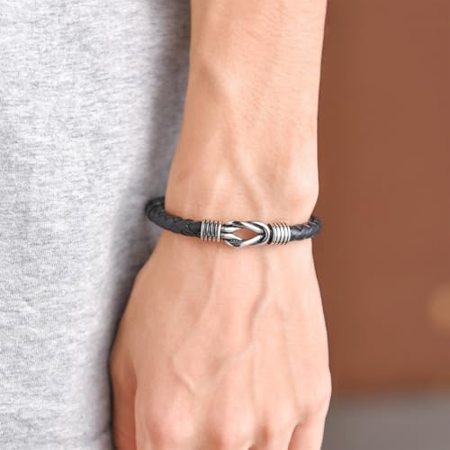 STARCHENIE Leather Infinity Knot Bracelet for Men Stainless Steel Men's Black Braided Leather Bangle Bracelets2