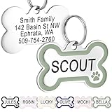 GoTags Stainless Steel Pet ID Bone Round and Heart Shaped Tags with Enamel Paw Design, Personalized Dog and Cat Tags, up to 5 Lines of Custom Text, Engraved on Both Sides (Sage, Regular Bone)