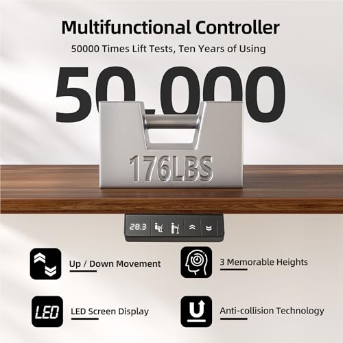 TIQLAB Electric Standing Desk, Adjustable Height Stand up Desk, 55 * 24 Inches Sit Stand Home Office Table with Splice Board, Black Walnut