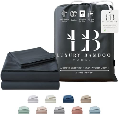 Image of Full Size Sheet Set | 100% Viscose | Organically Grown | Ultra Soft | Cooling Sheets for Hot Sleepers | 17 inch Deep Pocket [Charcoal Grey]