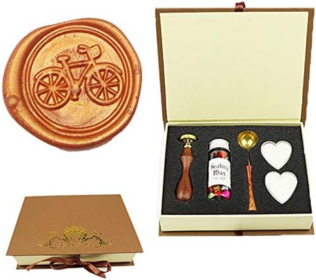 YGHM Bike Wax Seal Stamp Kit Wood Gift Box Rosewood Handle Wax Beads Melting Spoon Set,Wedding Invitations Letters Seal Stamp