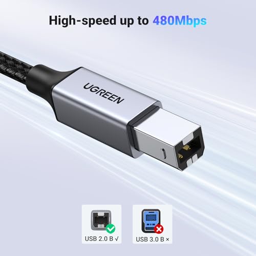Image of UGREEN USB-B to USB-C Cable 10FT, Nylon Braided for Printer & MIDI | USB-B to USB-C, Printer Cable, USB 2.0 480Mbps, Nylon Braided, Plug & Play, Printer, MIDI Keyboard, DAC Compatible