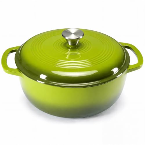 DUMOS Enamel Cast Iron Dutch Oven, 6 Quart Pot with Lid, Light Green
