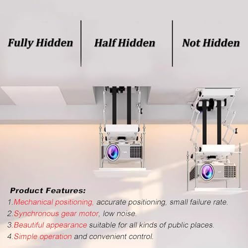Electric 110V Projector Mount Ceiling Hidden Projector Mount with Wireless Remote Control 22LB Max Load for Cinema Church Running Distance 59In