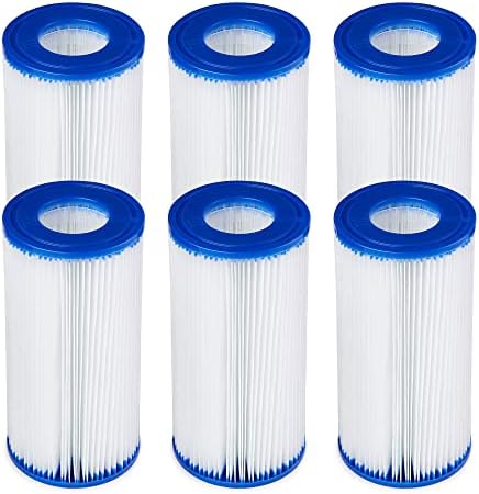 Bestway 58012E Type III/A Outdoor Swimming Pool Filter Pump Cartridge Replacement 4.2"x8" for Use in 500/800/1500 Gallon Filter Pumps (6 Pack)
