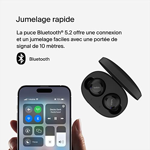Belkin Écouteurs True Wireless SoundForm Bolt (sans fil, jusqu'à 28h d'autonomie de batterie, mode mono, certification IPX4, Bluetooth, micro, pour iPhone, Galaxy, etc.)