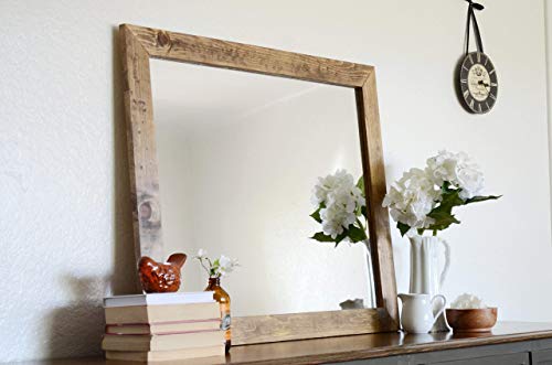 Rustic Wooden Wall Mirror - Dark Stain