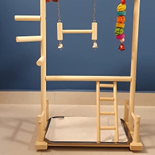 Jaquiain Parrots Playground,Natural Wooden Parrot Perch Gym Play Stand Parakeet With Cups And Toys Exercise Play #TOP2