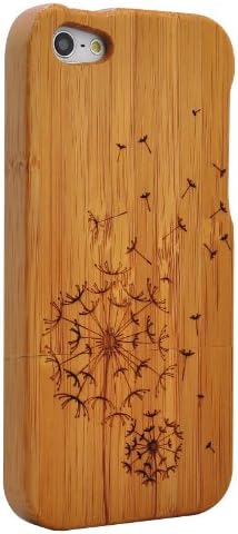Natural Handmade hard wood Bamboo Case Cover for iphone 5 with free screen protector(dandelion)