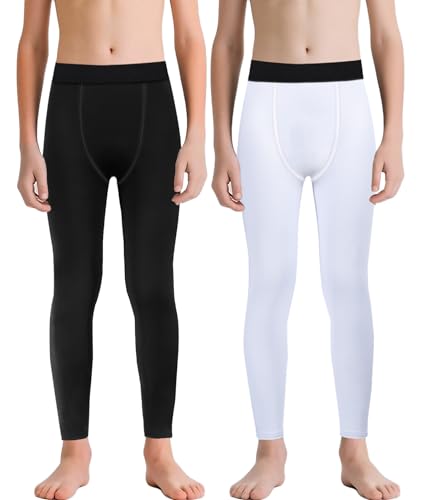 Jeffbaubl 2 Pack Boys Compression Pants,Compression Tights Sport Leggings,Quick Dry Base Layer Pants for Football Basketball