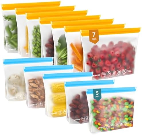 IDEATECH 12Pack Reusable Food Storage Bags Dishwasher Safe,Leakpr...