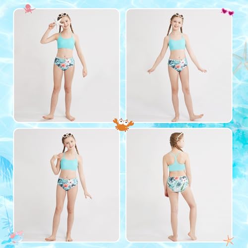 Image of Weixinbuy Girls Swimsuits Bikini Set Kids Bathing Suit Bikini Top Bottom 2Pcs Teen Girls' Swimwear Set