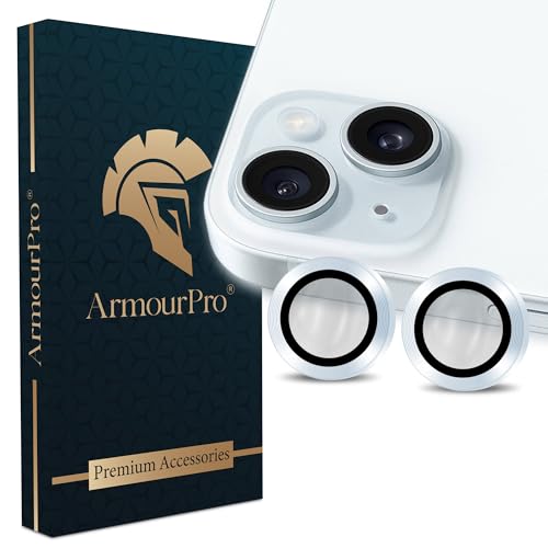 Image of ArmourPro Premium Camera Lens Protector Tempered Glass Compatible For iPhone 15 and iPhone 15 Plus Tough HD Individual Aluminum Alloy Rings 9H Camera Cover , Scratch-Resistant,Camera Lens Protection| Blue