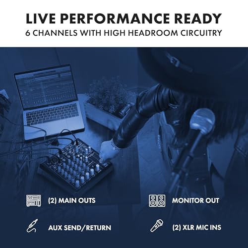 Image of Alto TrueMix 600 Audio Mixer with 2 XLR Mic Ins, USB Audio Interface and Bluetooth for Podcasting, Live Performance, Recording, DJ, PC and Mac