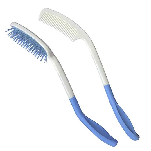 Long Handle Reach Handled Comb Brush Set 14 inch 2Pcs for Applicable to elderly and hand-disabled people inconvenient upper limb activities